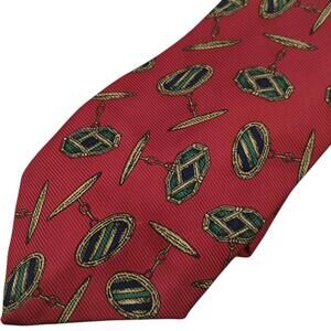 Vintage Polo Ralph Lauren Men's Tie Red Repeating Cufflinks‎ Repp Silk Necktie